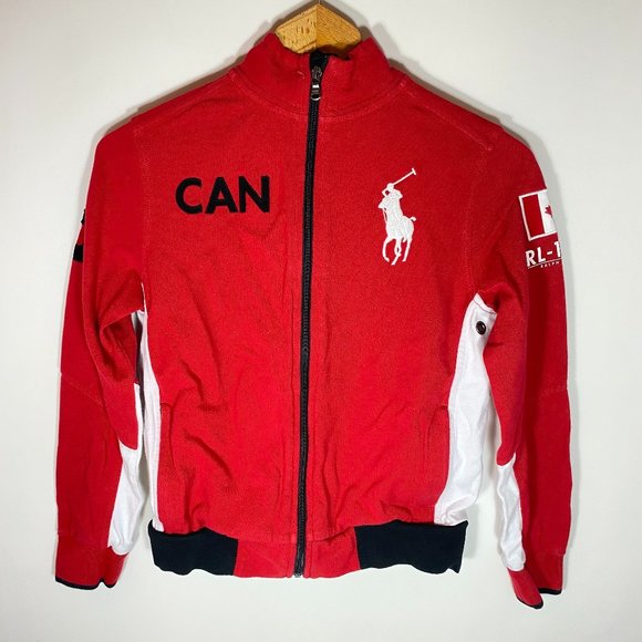 Polo Ralph Lauren Youth Jacket Canada Flag Big Pony Zip Up Red Sz M - Picture 1 of 8